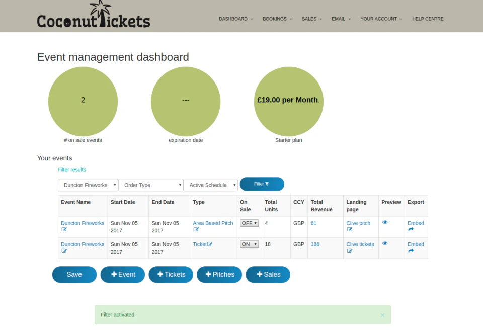 screenshot of Coconut Tickets